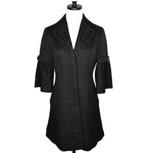 NEW! Nine West S Whimsy Goth Floral Brocade Bell Sleeve Fairy Coat Jacket Black